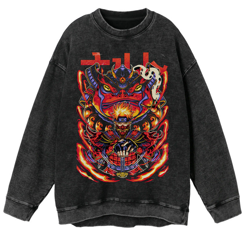 Retro-Pullover mit Naruto-Grafik im Vintage-Stil