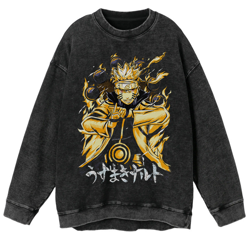Retro-Pullover mit Naruto-Grafik im Vintage-Stil