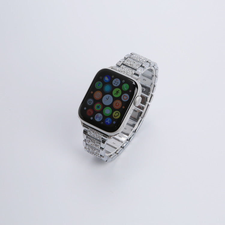 Bracelet de montre Apple en acier inoxydable avec strass et diamants