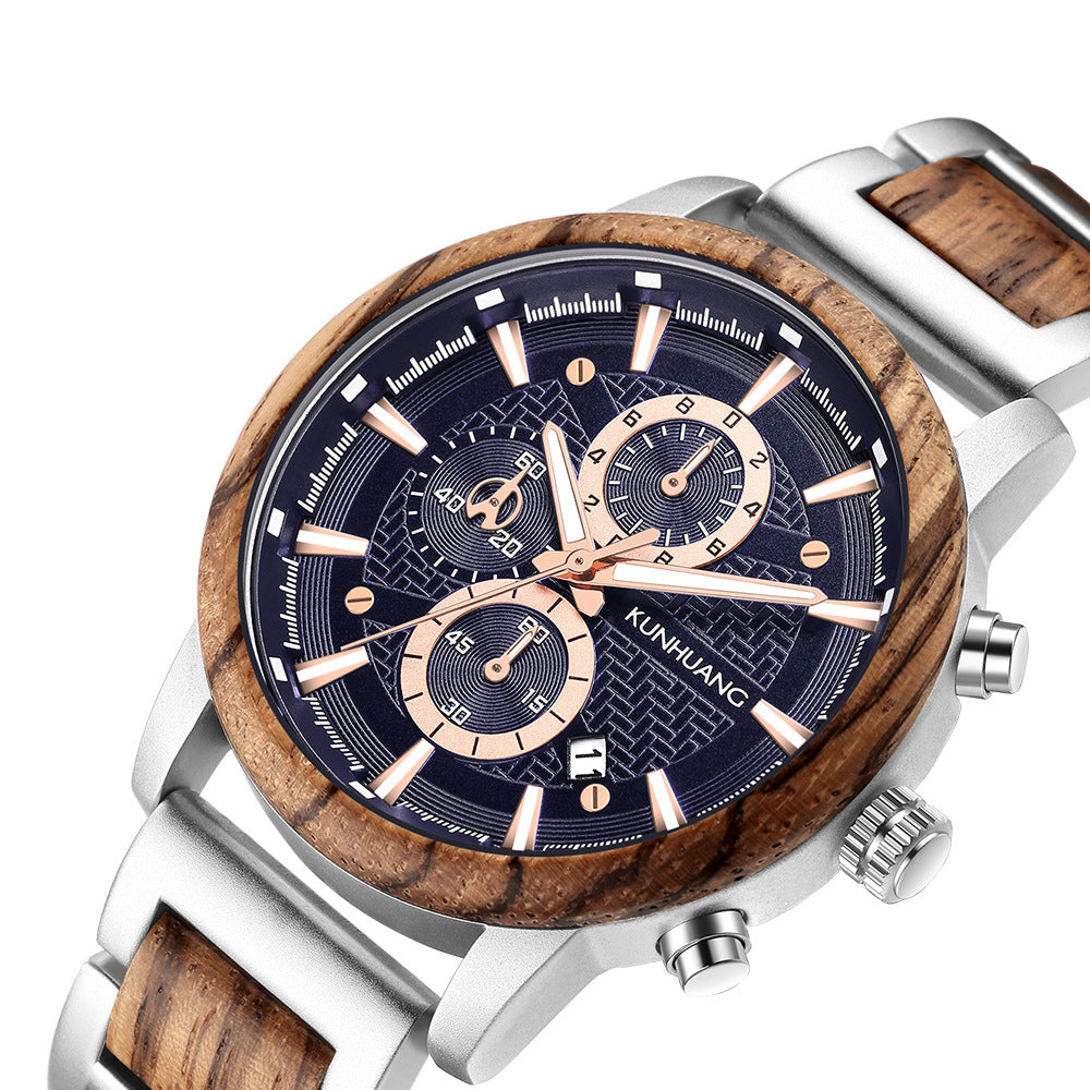 Die wasserdichte Herrenuhr Voyager Sports mit Holzmaserung