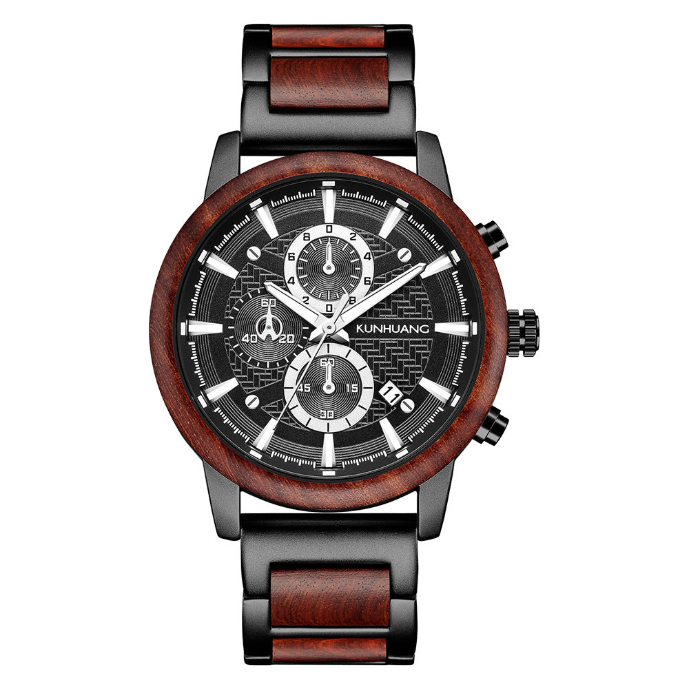 Die wasserdichte Herrenuhr Voyager Sports mit Holzmaserung