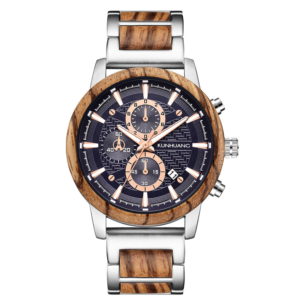 Die wasserdichte Herrenuhr Voyager Sports mit Holzmaserung