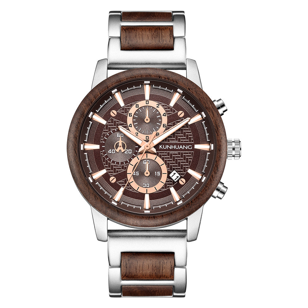 Die wasserdichte Herrenuhr Voyager Sports mit Holzmaserung