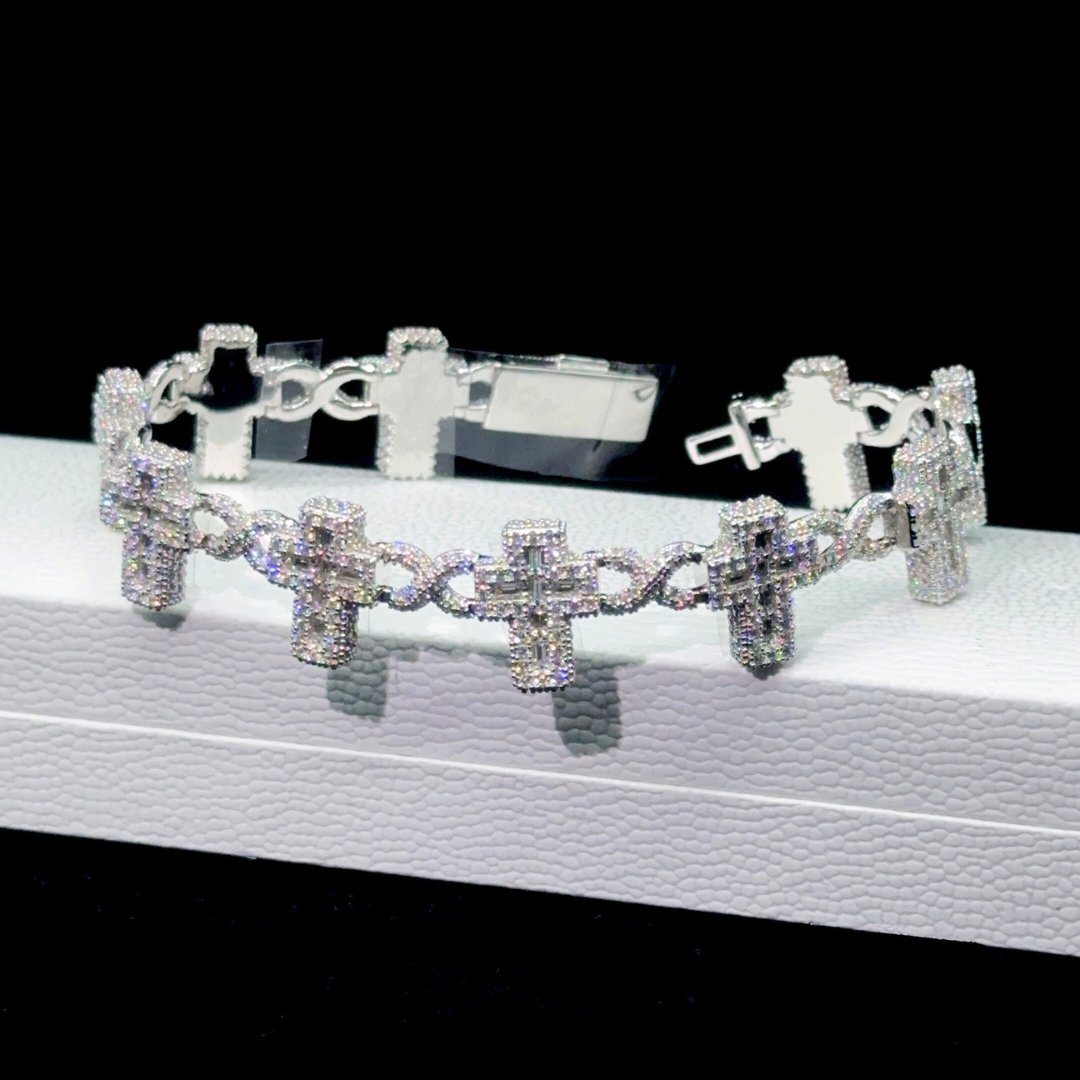 VVS 925 Sterling Silber Moissanit Baguette Kreuz Kubanisches Armband