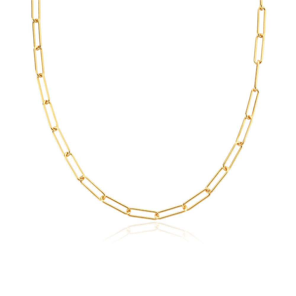 VVS Jewelry Halskette mit Büroklammer-Gliederkette – 925er Sterlingsilber und 18 Karat Gold