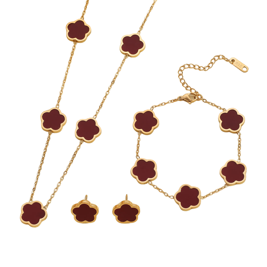 VVS Jewelry Set mit Armband, Halskette und Ohrringen mit Glücksklee