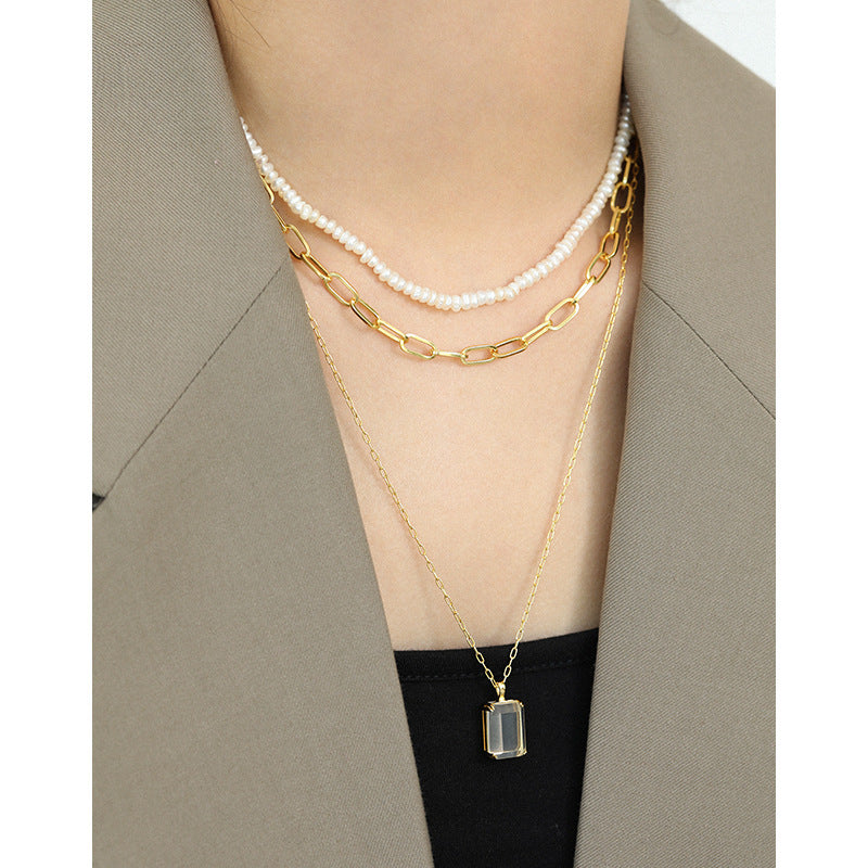 VVS Jewelry Halskette mit Büroklammer-Gliederkette – 925er Sterlingsilber und 18 Karat Gold