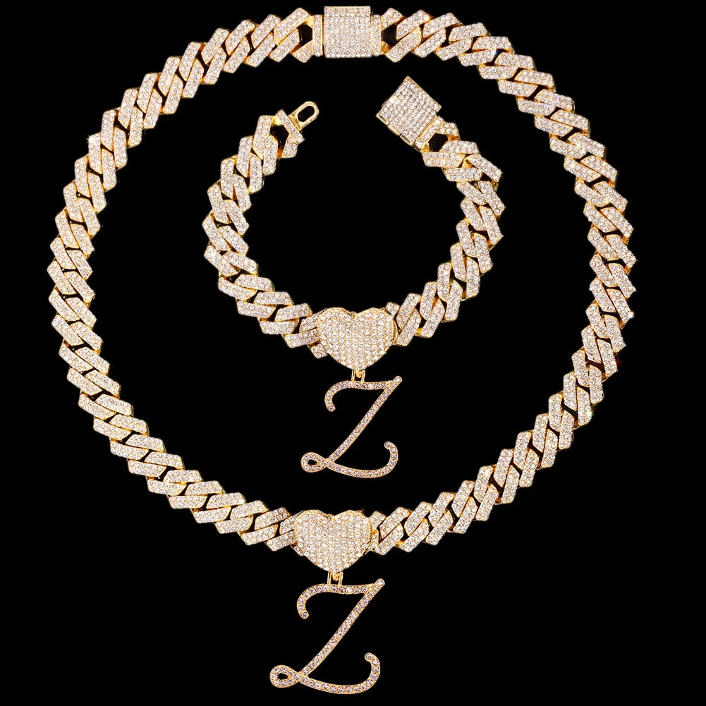 Kubanische Kette mit Kursivbuchstaben-Anhänger und GRATIS-Armband