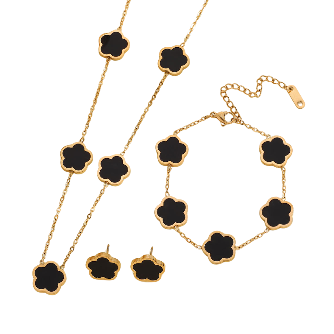 VVS Jewelry Set mit Armband, Halskette und Ohrringen mit Glücksklee