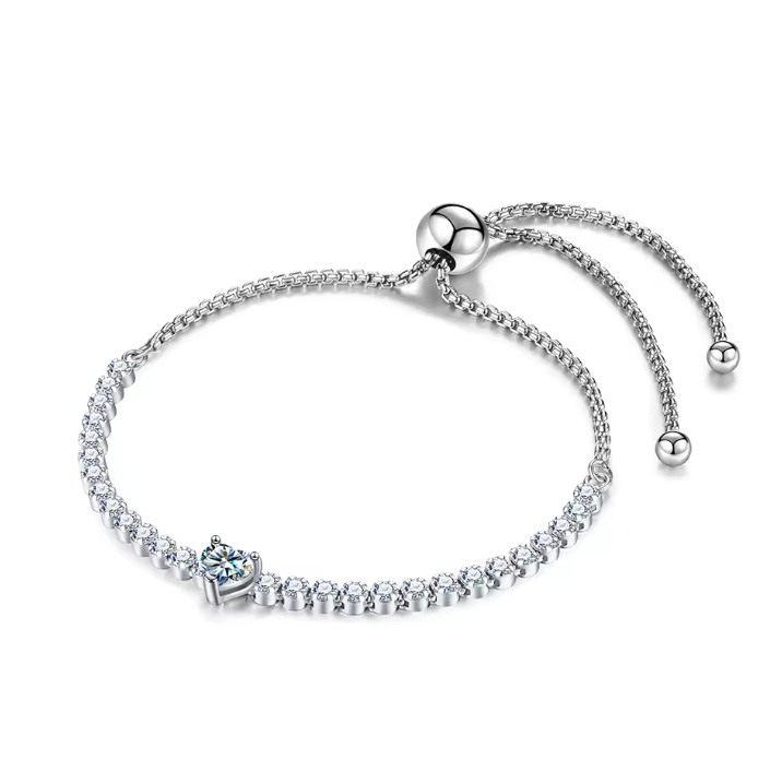 Mini-Tennisarmband aus 925er Sterlingsilber mit 0,5 Karat und verstellbarem Moissanit