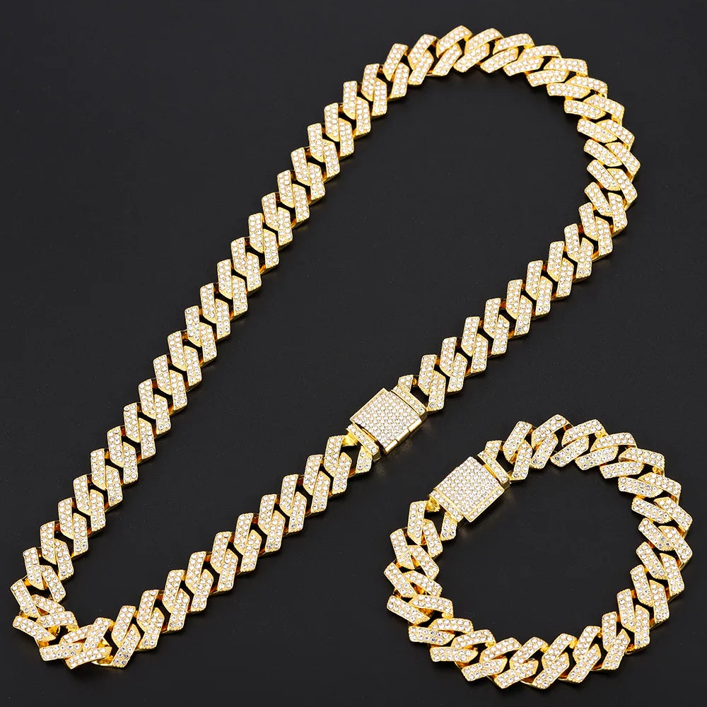 16 mm kubanische Gliederkette, Kreuzuhr und Armband-Paket