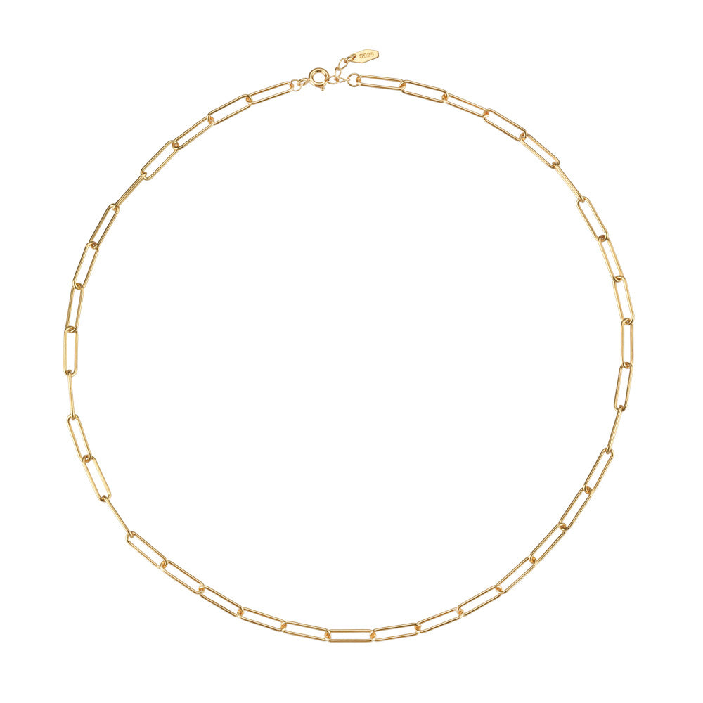 VVS Jewelry Halskette mit Büroklammer-Gliederkette – 925er Sterlingsilber und 18 Karat Gold