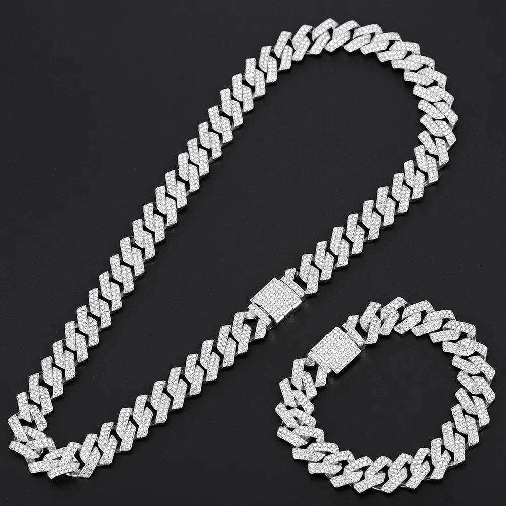 16 mm kubanische Gliederkette, Kreuzuhr und Armband-Paket