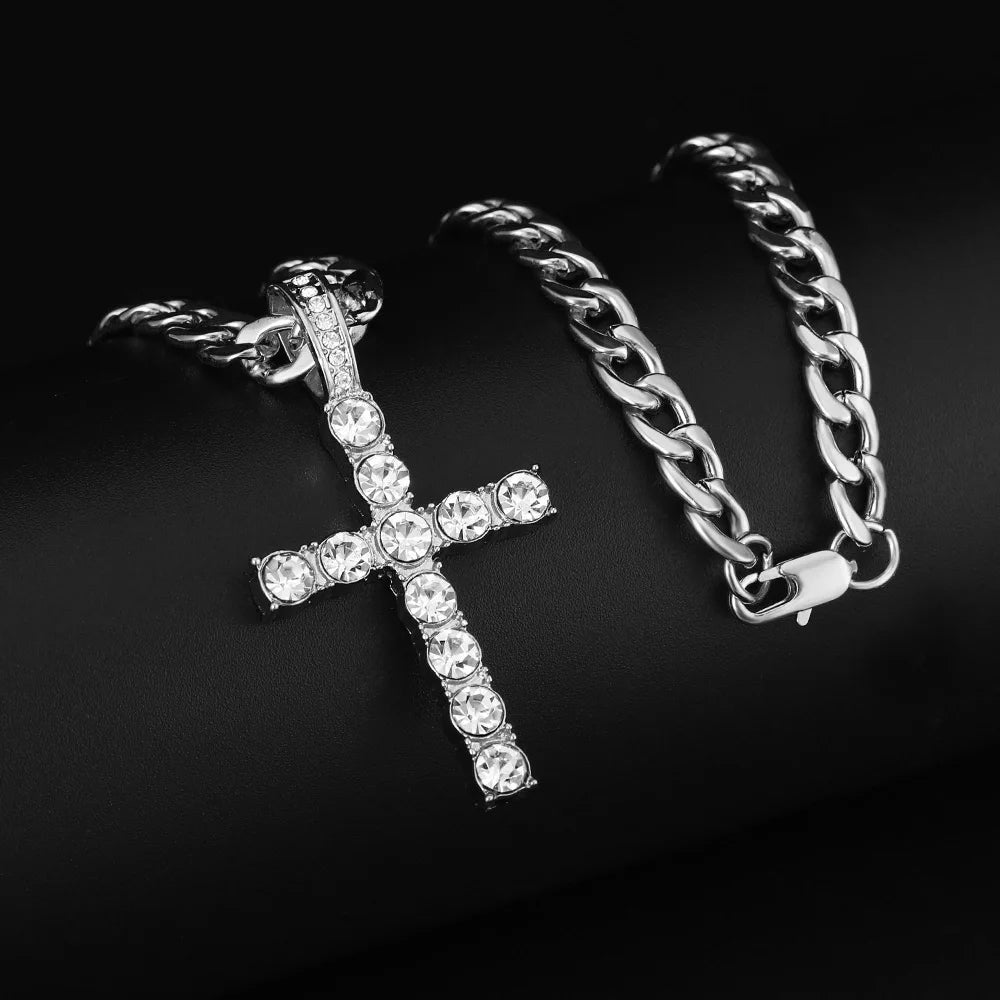 16 mm kubanische Gliederkette, Kreuzuhr und Armband-Paket