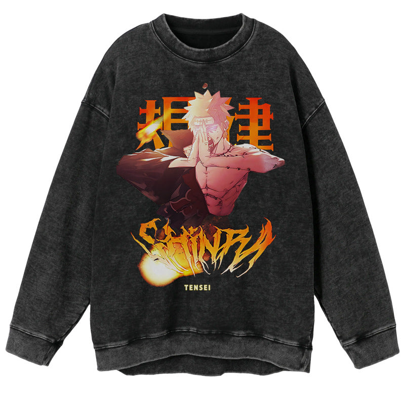 Retro-Pullover mit Naruto-Grafik im Vintage-Stil