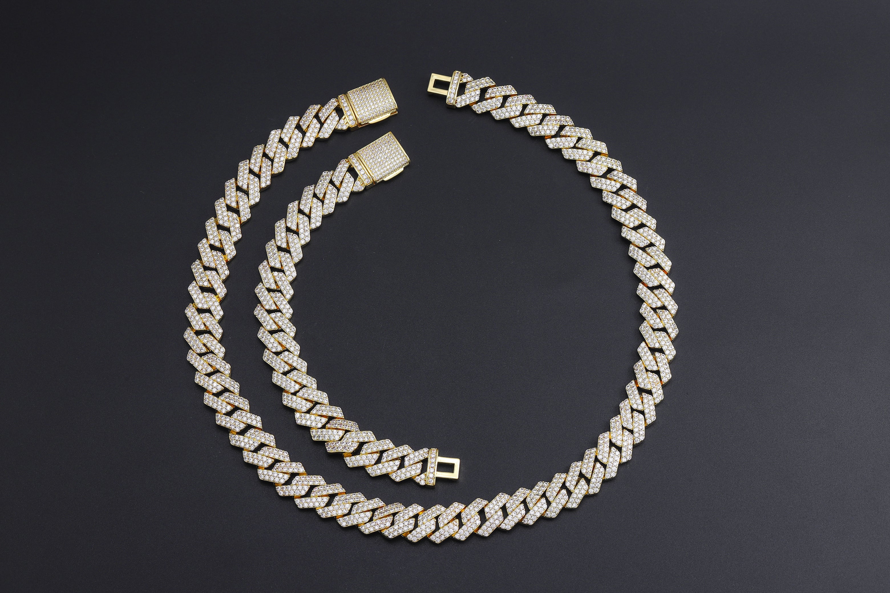 Diamant - Gold 14MM S-Link Diamant Zinke Kubanische Kette