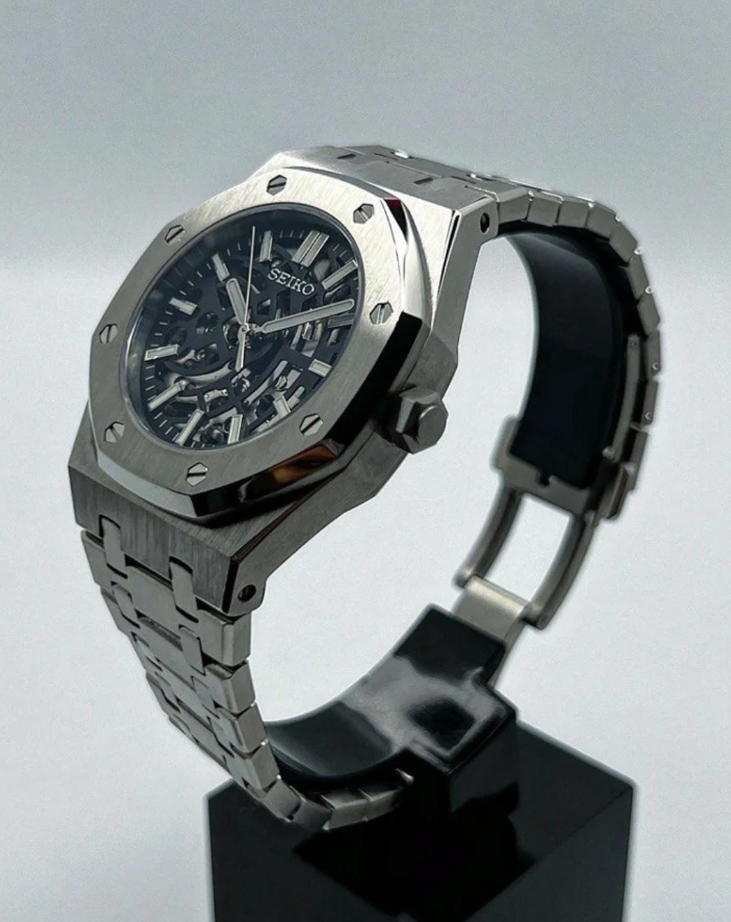 Seiko Mod Royal Oak Skelett Schwarz