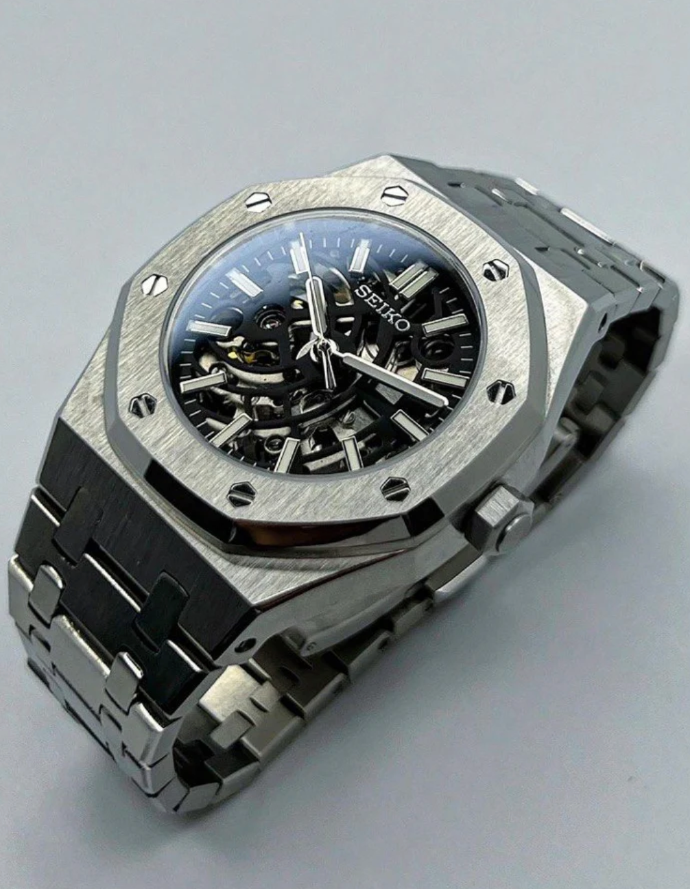 Seiko Mod Royal Oak Skelett Schwarz