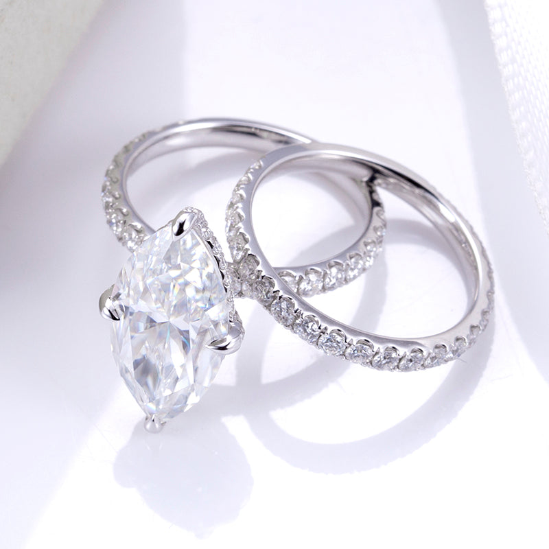 10 Karat massives Gold Selena Marquise Cut Moissanit Verlobungsring-Set
