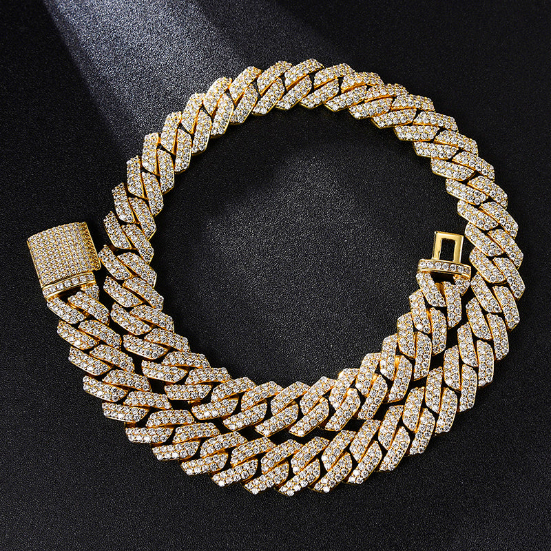 Diamant - Gold 14MM S-Link Diamant Zinke Kubanische Kette