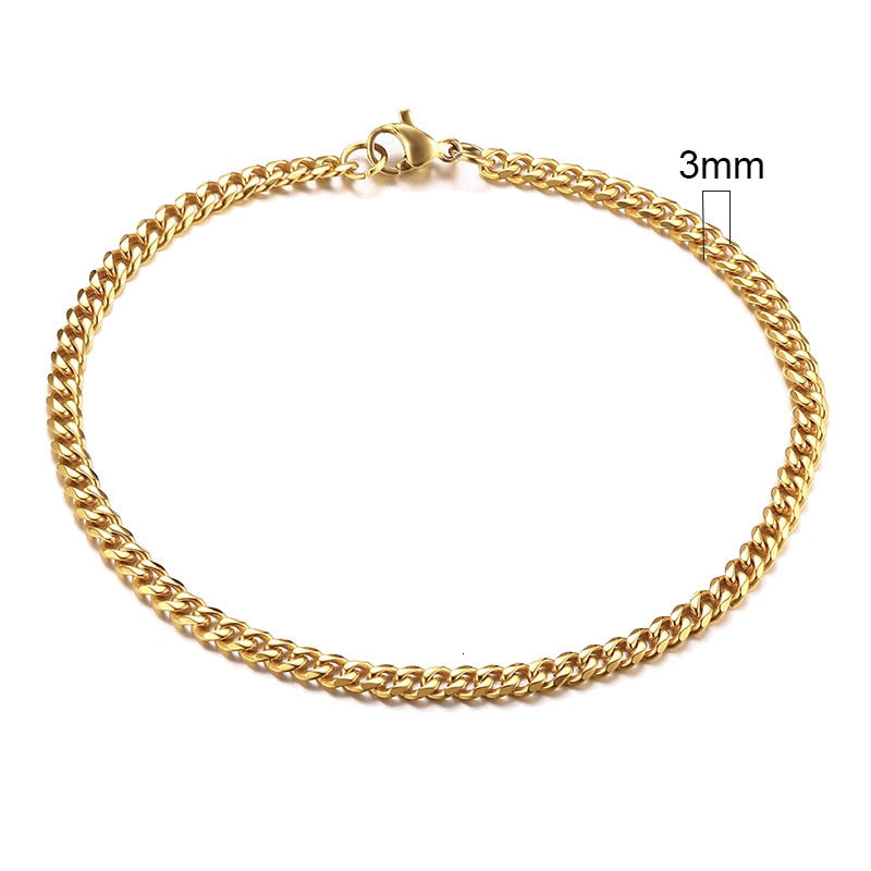 VVS Jewelry 3 mm Herren Minimal Curb Cuban Armband