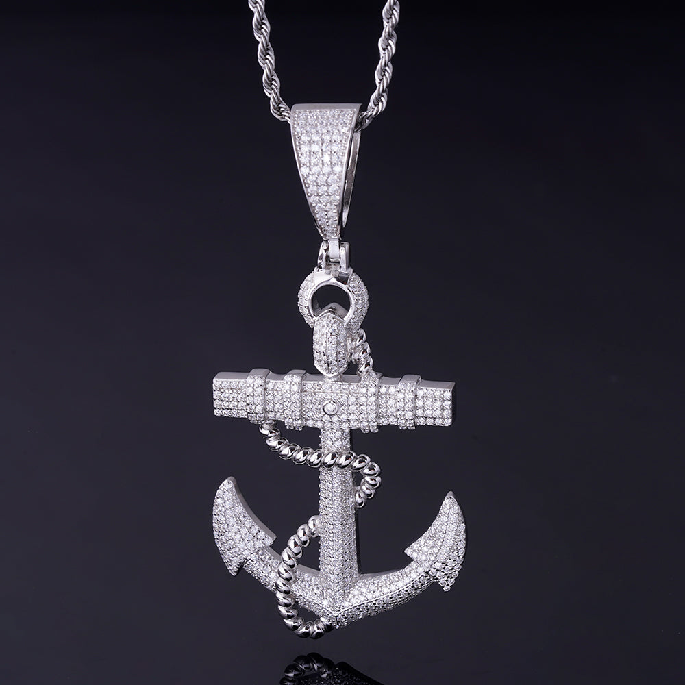 925 Sterling Silber Moissanit Anker Anhänger