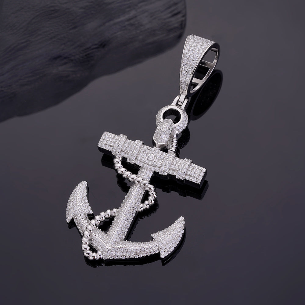 925 Sterling Silber Moissanit Anker Anhänger