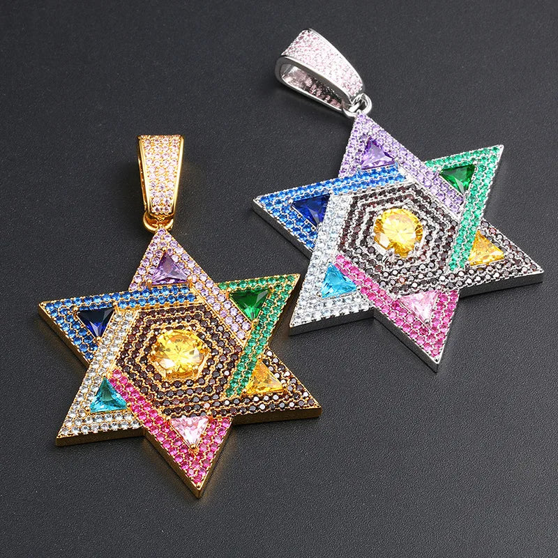 Blingy Iced Out Mehrfarbige Davidstern-Halskette