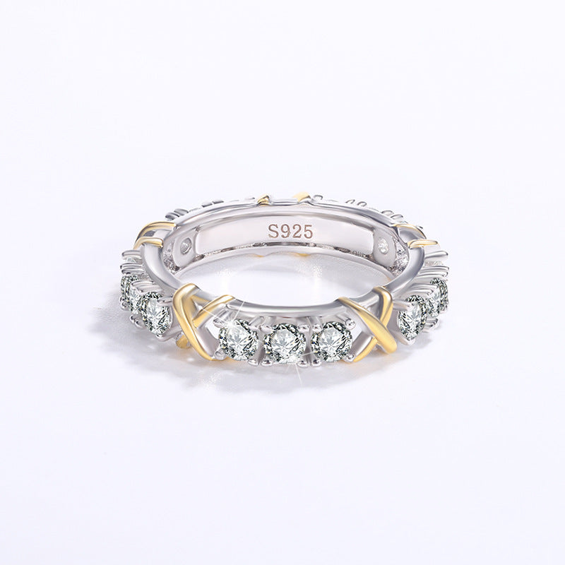 1,5 Karat zweifarbiger Moissanit-Ewigkeits-Versprechensring mit weißem Diamanten