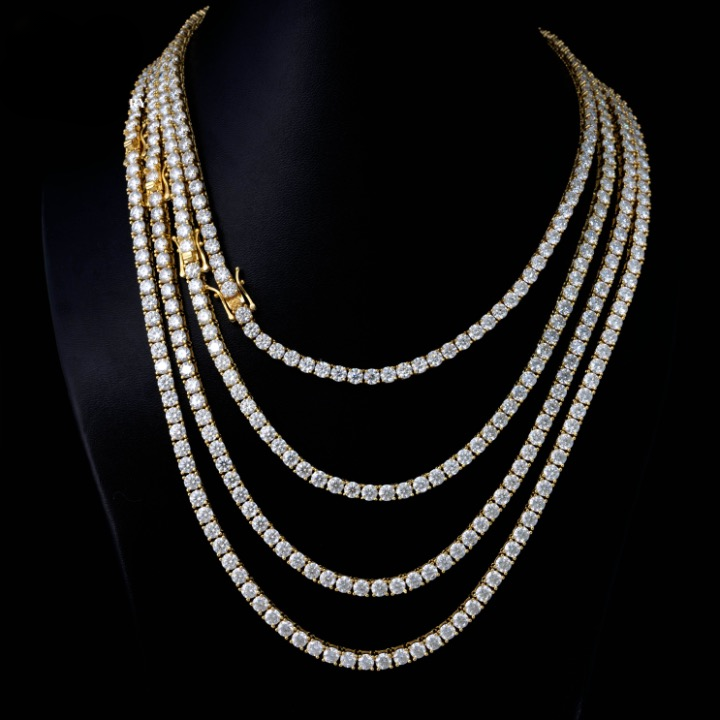 VVS Jewelry Moissanit-Tenniskette | 14 Karat Gold und 925er Sterlingsilber | Funkelnder Luxus für Männer und Frauen