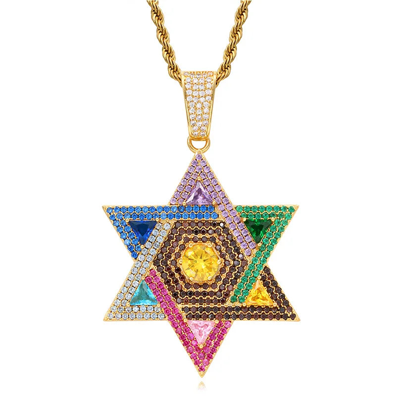 Blingy Iced Out Mehrfarbige Davidstern-Halskette