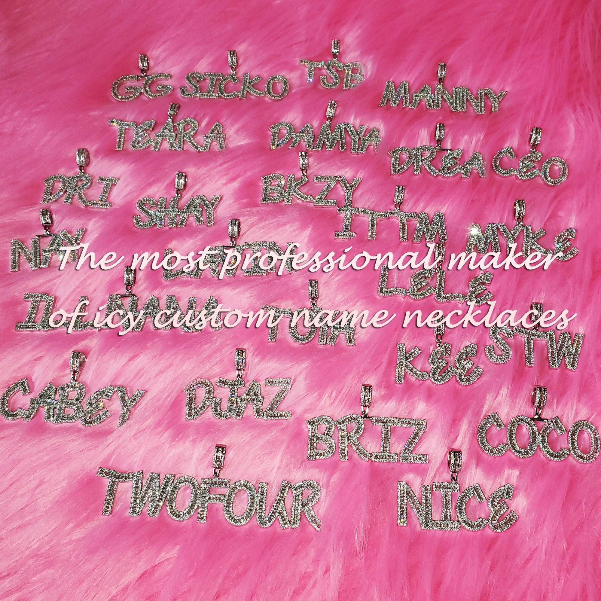 Individuelle Baguette-Buchstaben-Namenskette – Iced Out-Anhänger mit Tenniskette