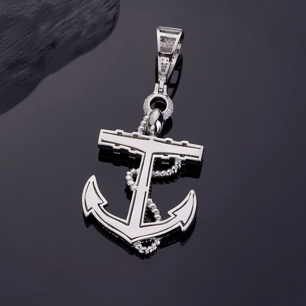 925 Sterling Silber Moissanit Anker Anhänger