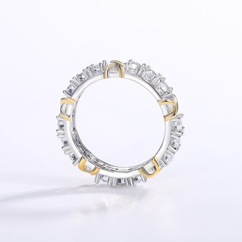 1,5 Karat zweifarbiger Moissanit-Ewigkeits-Versprechensring mit weißem Diamanten