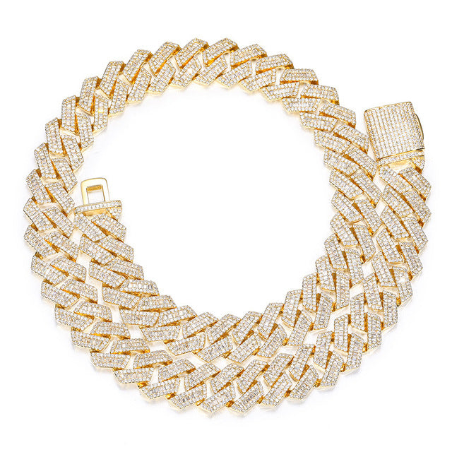 Diamant - Gold 14MM S-Link Diamant Zinke Kubanische Kette