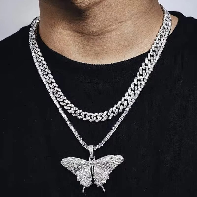 VVS Jewelry Cuban Link Butterfly-Halsband + KOSTENLOSER Tennis-Halsband