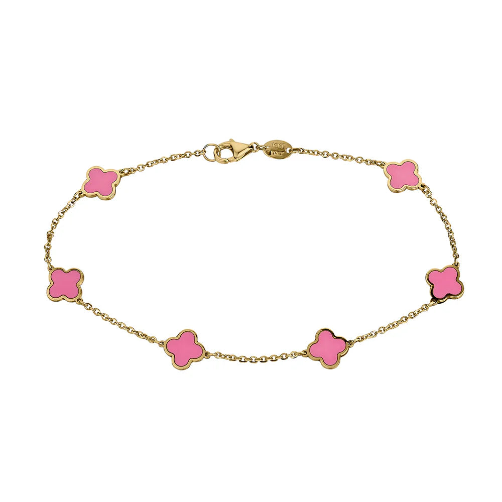 VVS Jewelry Gold Kleeblatt Armband - 14 Karat Gold und 925 Sterling Silber