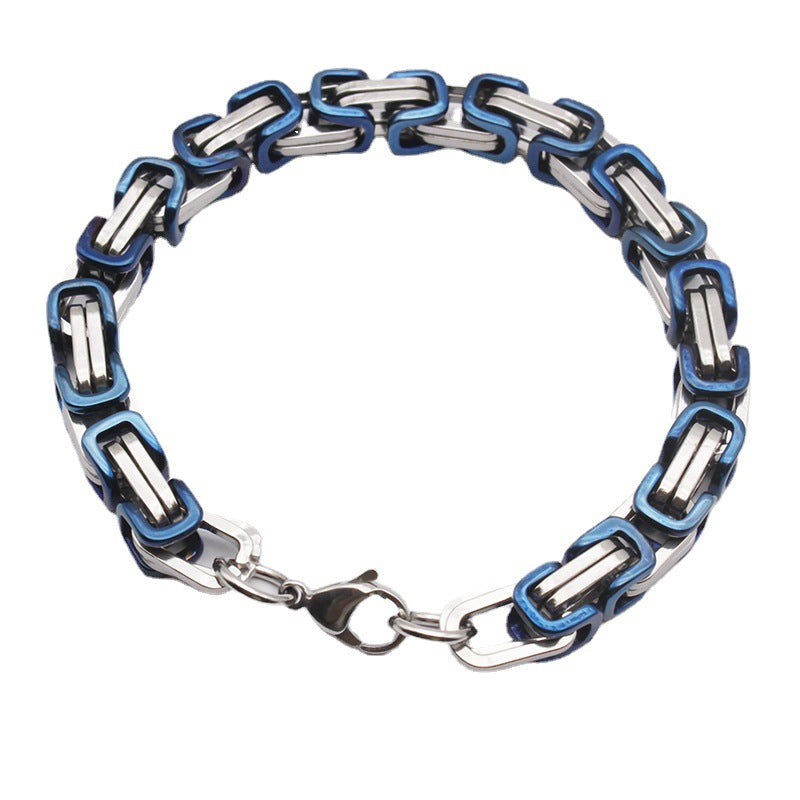 Bracelet byzantin bleu et argent 8 mm