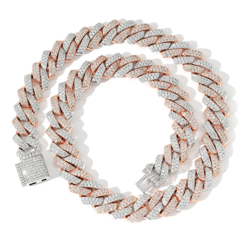 Diamant - Gold 14MM S-Link Diamant Zinke Kubanische Kette