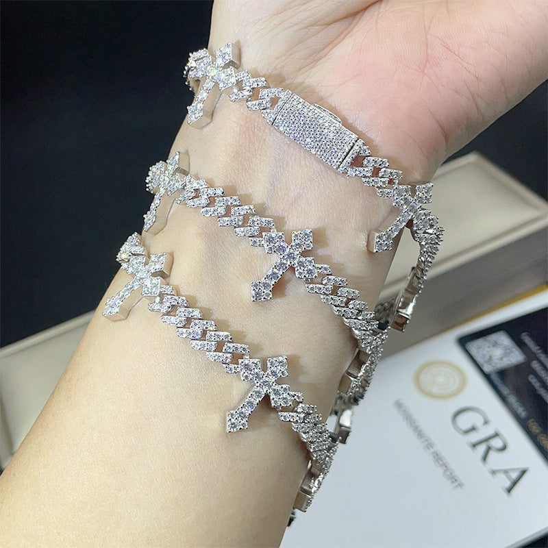 925 Sterling Silber Solitär Kubanisches Kreuz Moissanit Armband