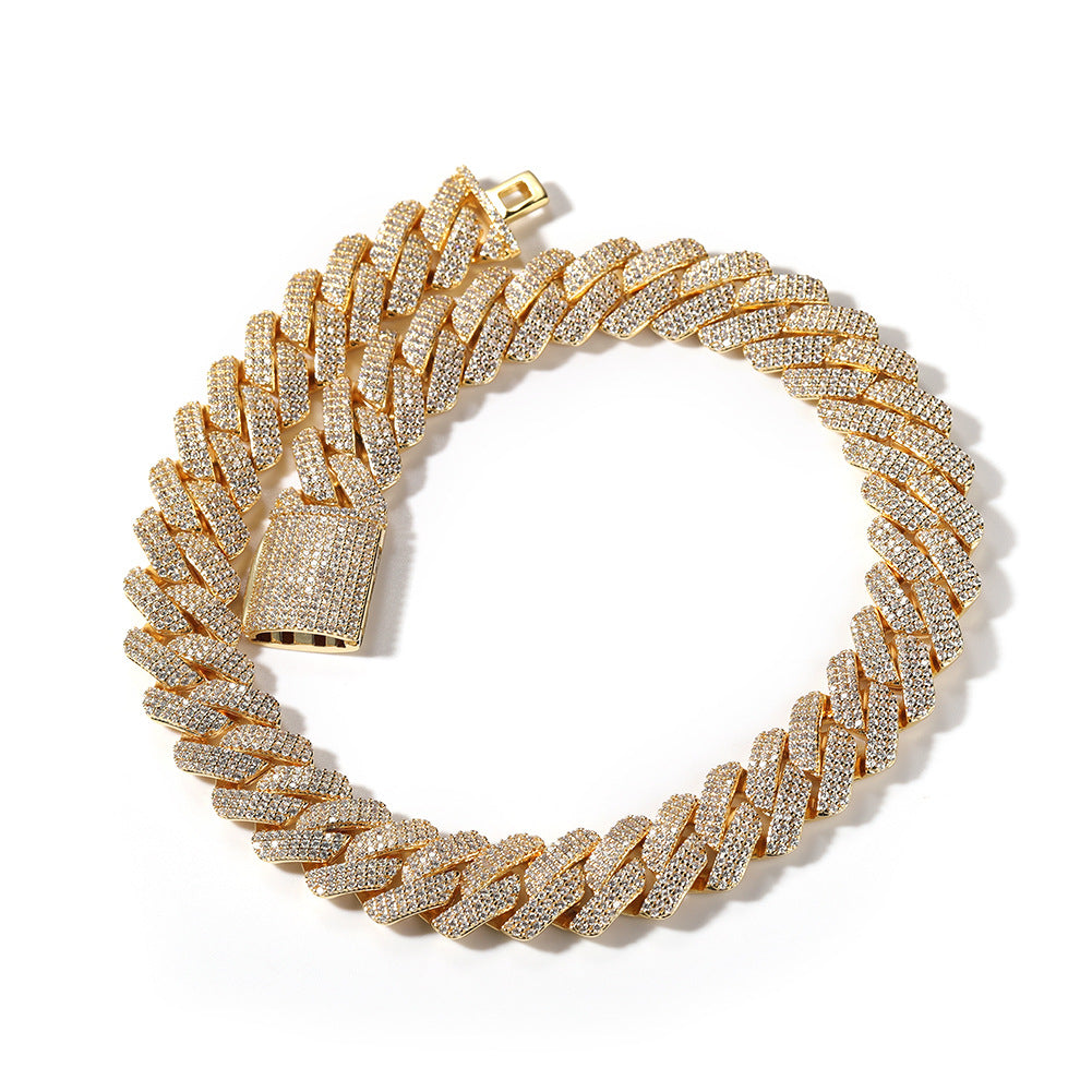 Diamant - Gold 14MM S-Link Diamant Zinke Kubanische Kette