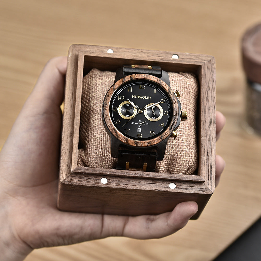 Vintage Chronograph mit Leuchtzeigern & Kalender Holzmaserung Herrenuhr