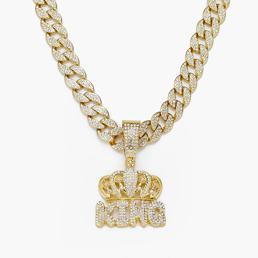 Halskette mit kubanischem Anhänger „King“ im Iced Out-Design