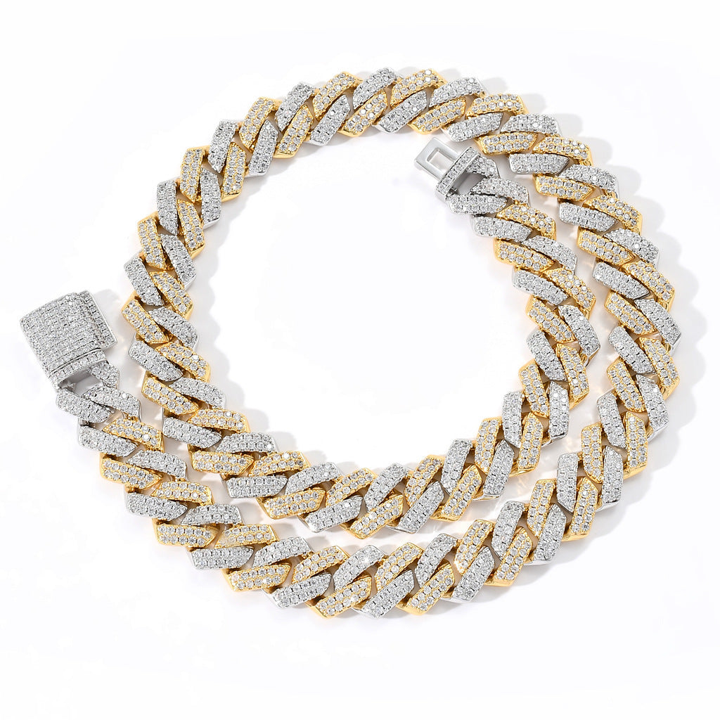 Diamant - Gold 14MM S-Link Diamant Zinke Kubanische Kette