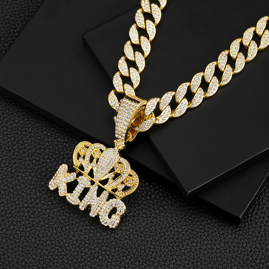 Halskette mit kubanischem Anhänger „King“ im Iced Out-Design