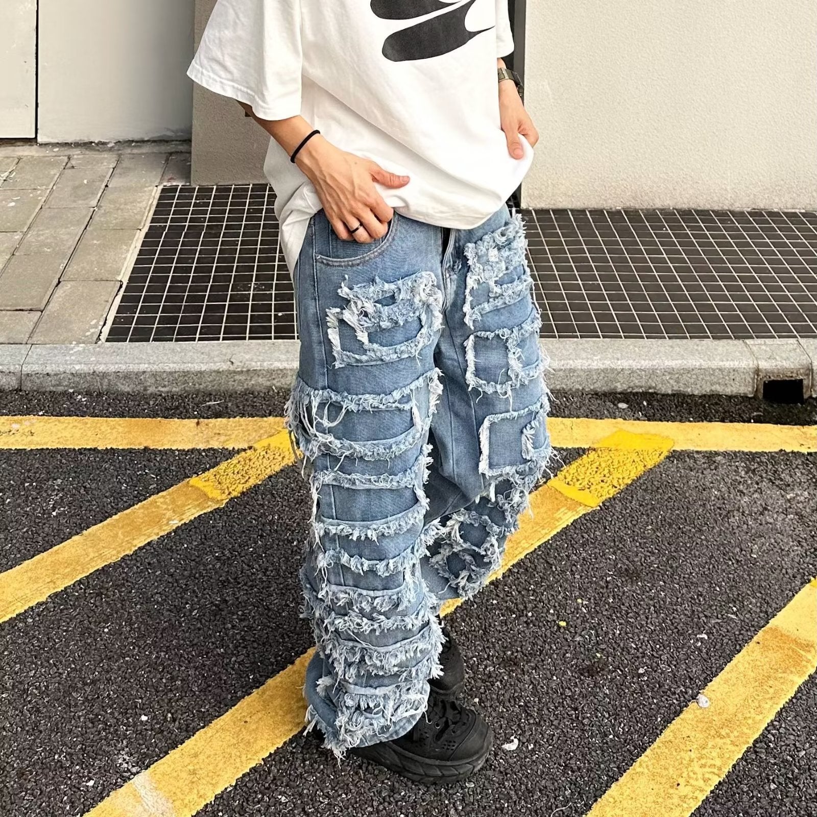 Zottelige Baggy-Jeans
