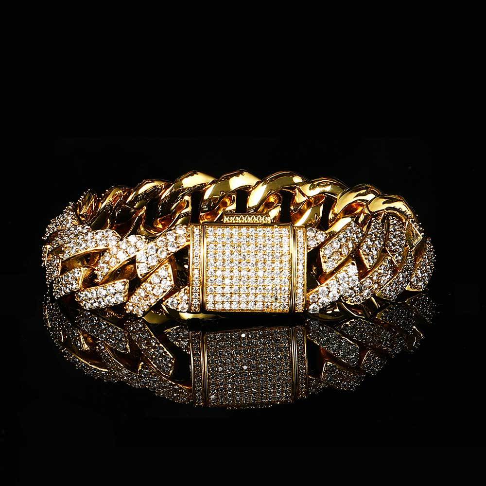 Diamant - Gold 14MM S-Link Diamant Zinke Kubanische Kette