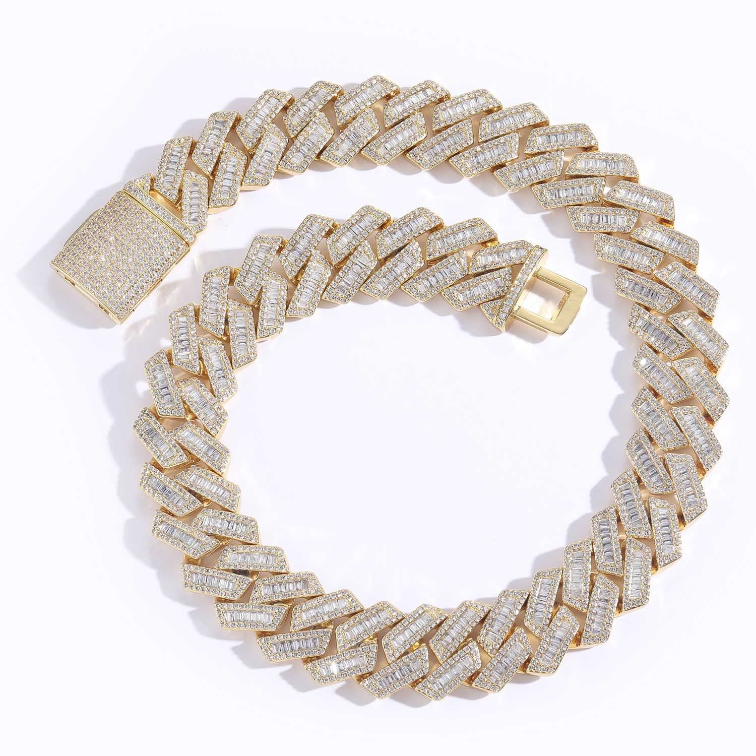 Kubanische Kette aus 18-karätigem Gold/Silber mit Zinkenfassung und AAAA-CZ von VVS
