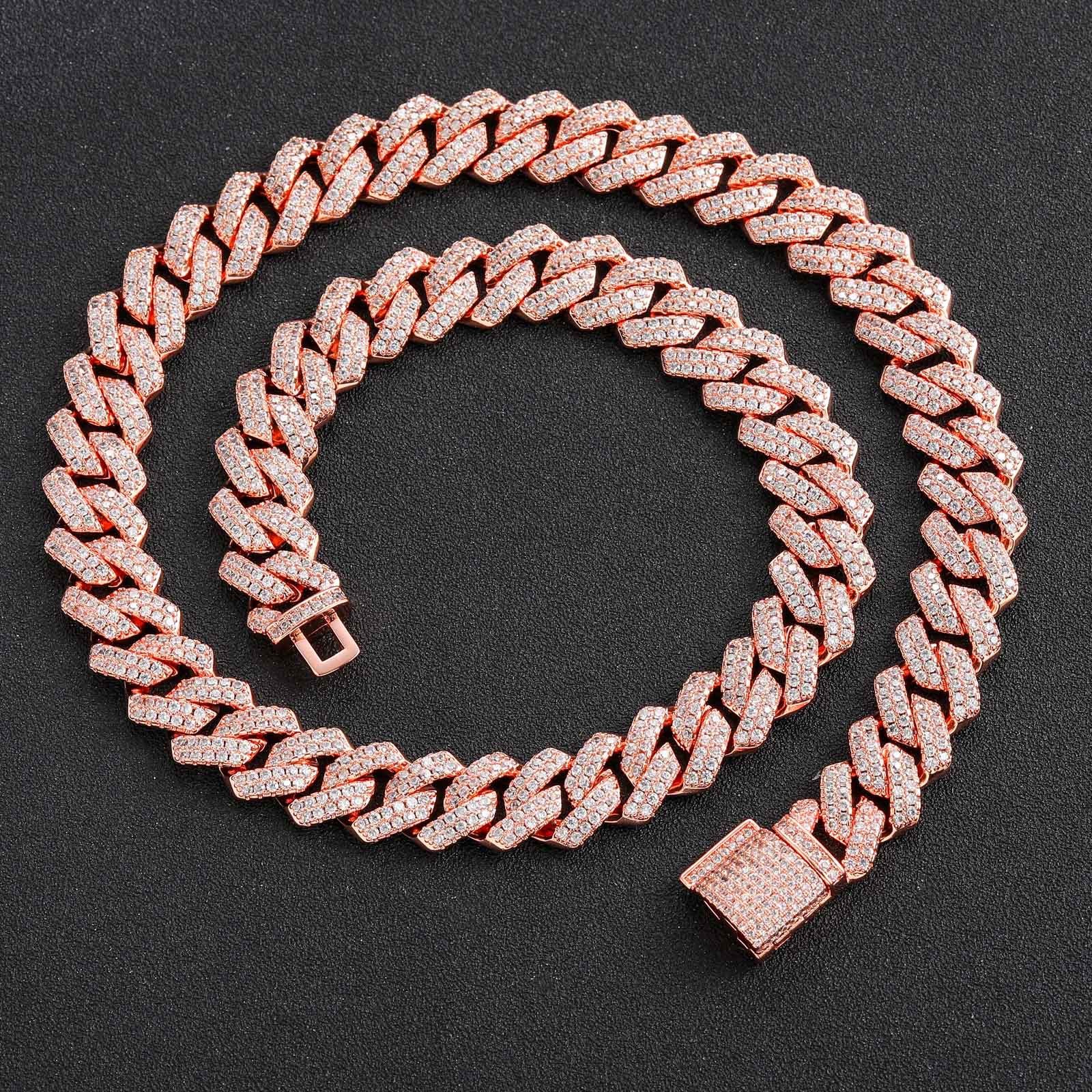 Diamant - Gold 14MM S-Link Diamant Zinke Kubanische Kette