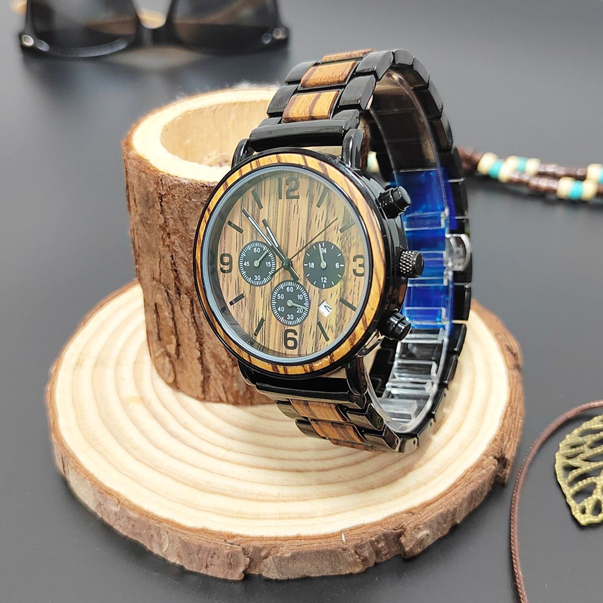 Die Espresso wasserdichte klassische Herrenuhr mit Holzmaserung